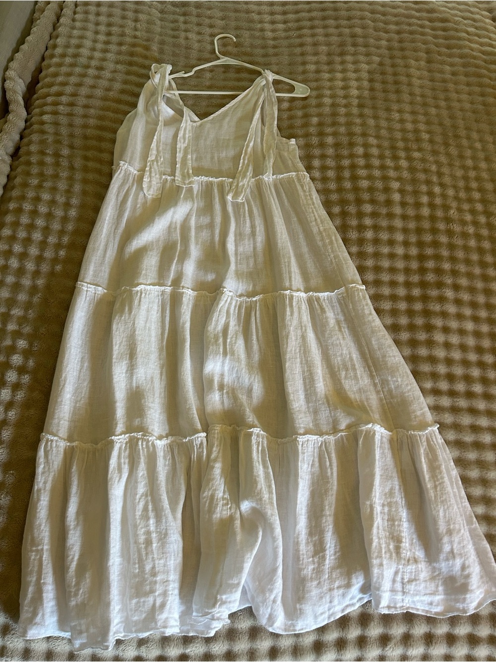 Women’s  White Tiered Tie-Shoulder Casual Dress